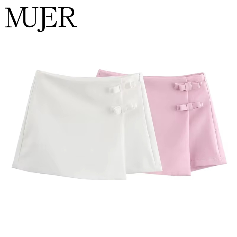 Summer Zara - Damen Pink-Weißer Minirock, modischer Schleifenrock für