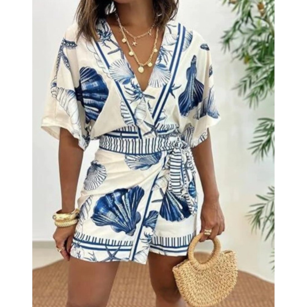 Summer Zara - Modischer Bedruckter Kurzarm-Jumpsuit für Damen mit