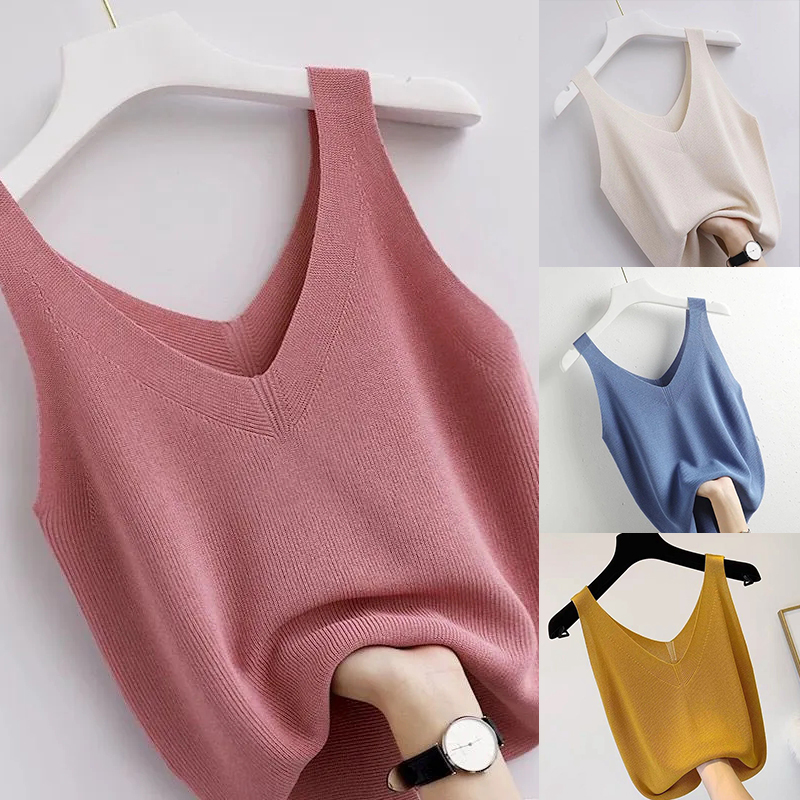 Summer Zara - Stricken Vintage Tank Top V-ausschnitt Ärmellose